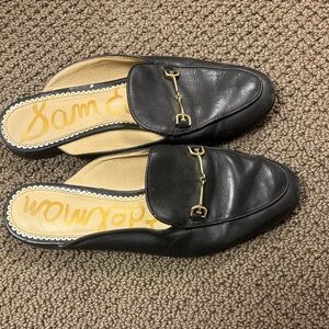 Sam Edelman Black Leather Mules with Gold Accent